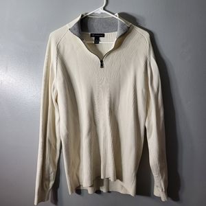 INC International Concepts White 1/4 Zip Ribbed Pullover Sweater